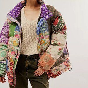 NWT Found Multi Print Garden Puffer Jacket S